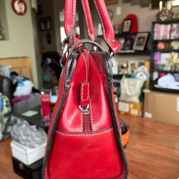Gorgeous Red Leather Satchel Handbag With many inside Compartments.  13”x6” - Picture 3 of 9